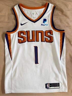 Devin Booker Nike Phoenix Suns White Basketball Jersey with Orange & Purple Trim